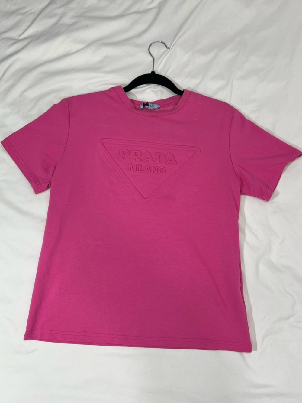 Prada woman Hot Pink Embossed Logo Tee